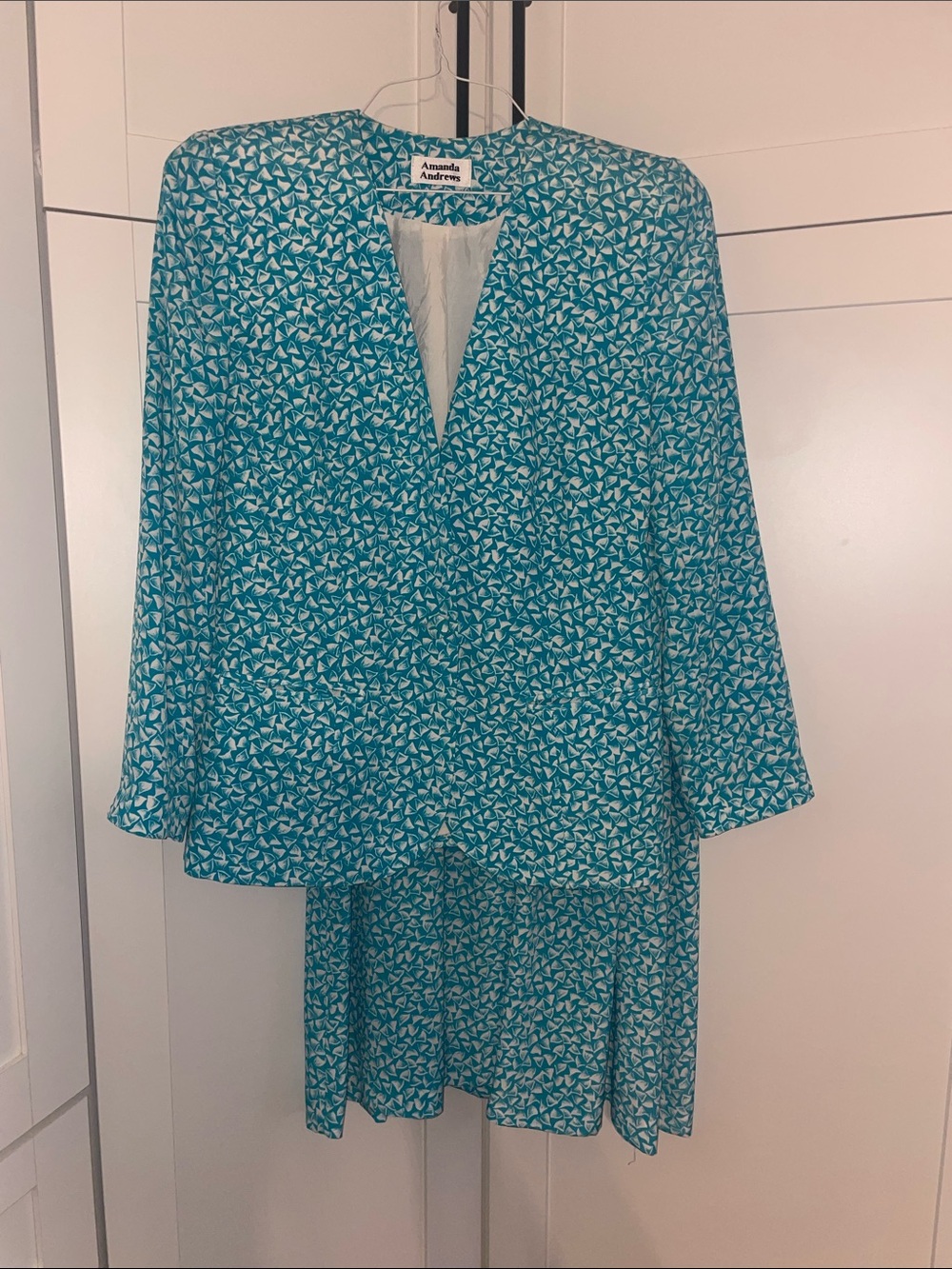 Vintage 80’s Amanda Andrews suit skirt jacket Medium Turquoise